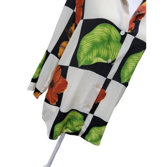 Silk Club Collection Vintage Geometric Leaf Printed Button Down Blouse Size S‎ - Picture 9 of 10